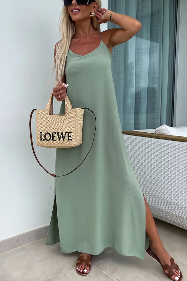 Color Resort Style Spaghetti Strap Backless Maxi Dress