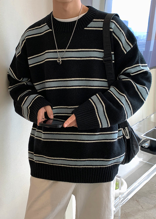 Black Thick Loose Knit Winter Sweaters O Neck