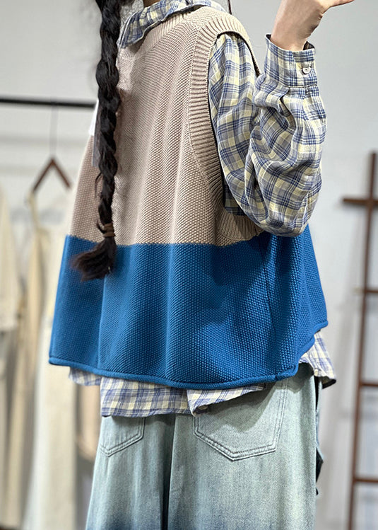 Loose Apricot O Neck Knit Tank Sleeveless
