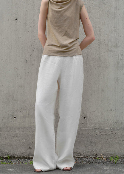 Simple Beige Versatile Linen Wide Leg Pants Summer