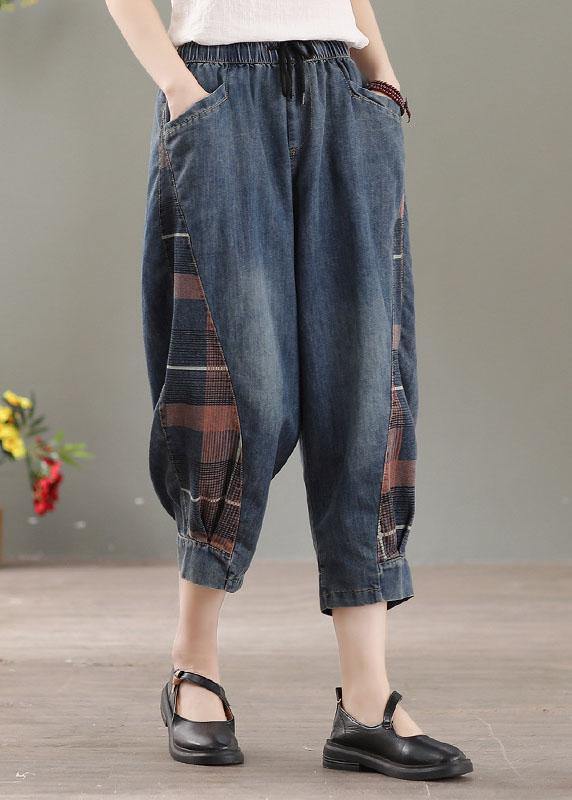 Blue Pockets Patchwork Fall Harem Denim Pants
