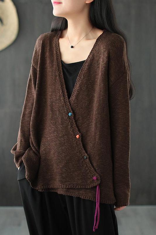 Knitted Retro Pure Color V-neck Sweater Coat