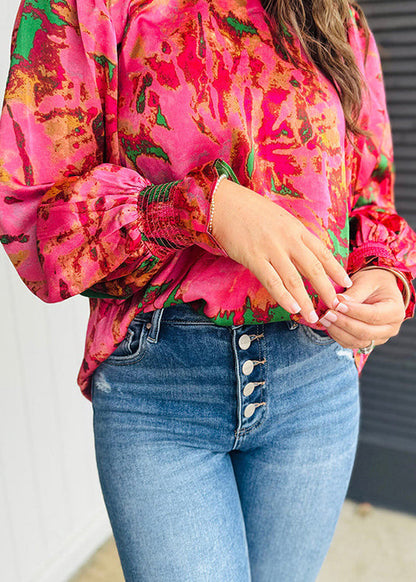 Rose Ruffled Print Chiffon Shirt Top Spring