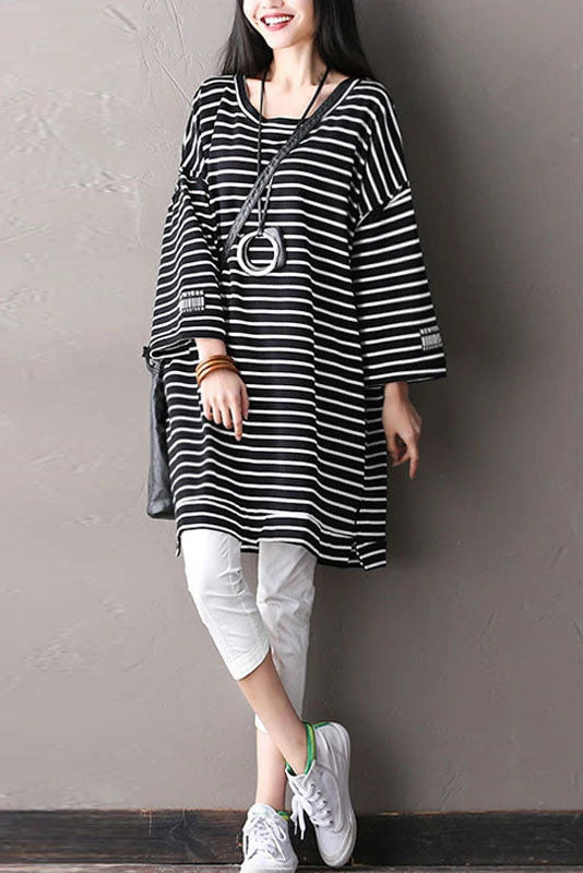Limited Stock- Loose Striped Cotton Irregular T-shirt