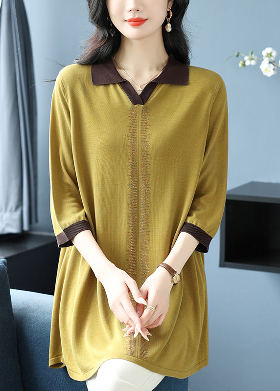 Green Hign Neck Ice Silk Knit Shirt Top Bracelet Sleeve