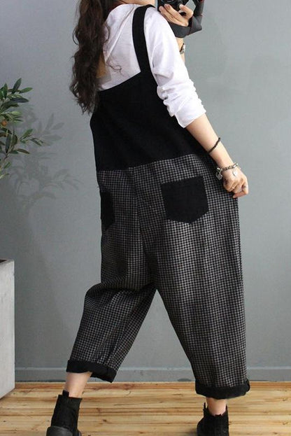 Denim Cotton Plaid Stitching Overalls Dungarees Jumpsuit