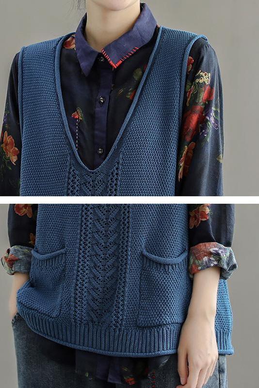 Pocket Knitted Hollow Sweater Vest