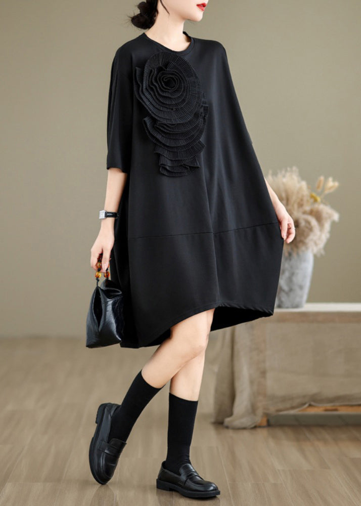 Black Three-dimensional Cotton Tea Dress Oversized Summer