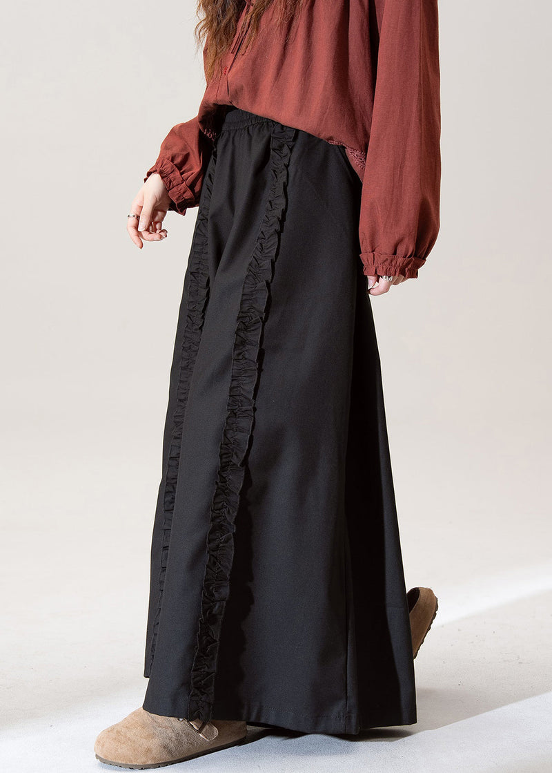 Original Design Black Pockets Cotton Pants Skirt