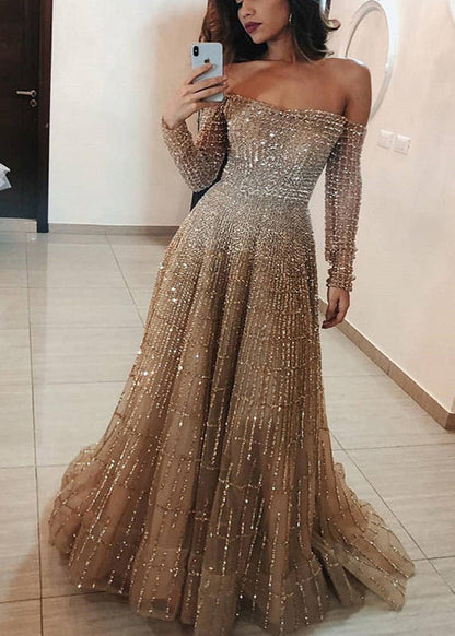 New Cold Shoulder Slash Neck Long Sleeve Dress