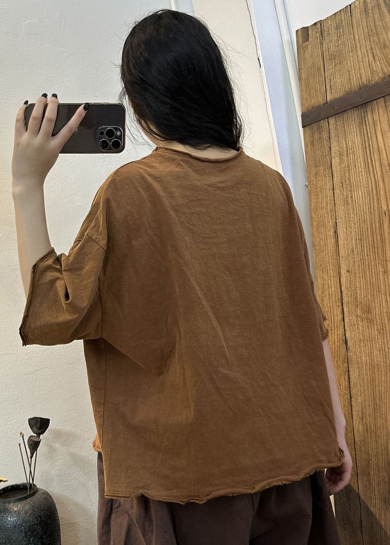 Red Asymmetrical Patchwork Cotton T Shirt Tops Summer