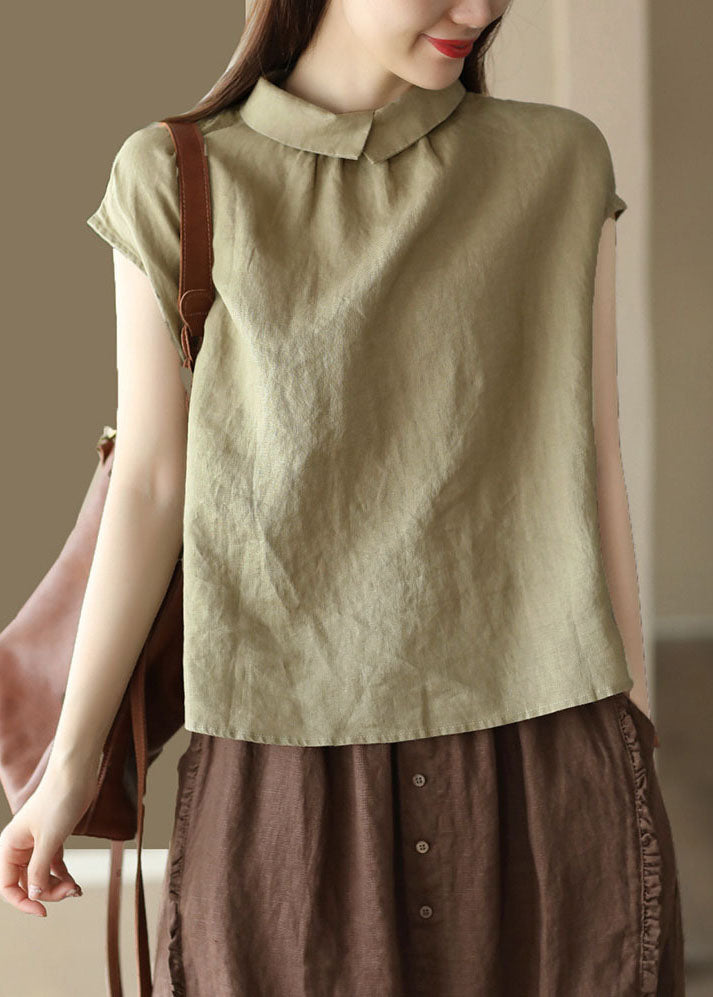 Khaki Patchwork Linen Shirts Wear on Both Sides Button Summer