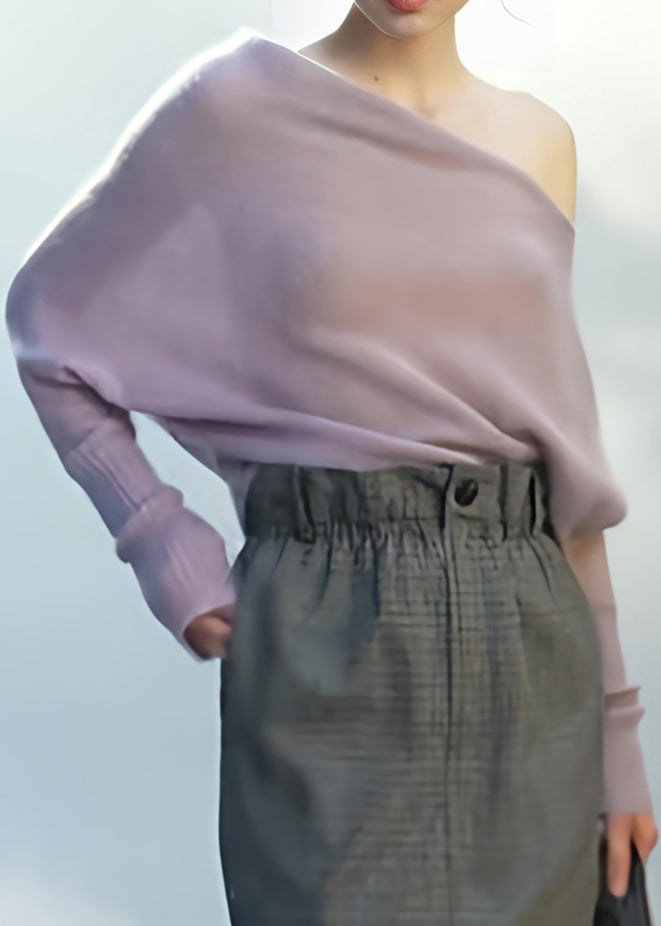 Light Purple Cold Shoulder Knit Shirts Top Fall