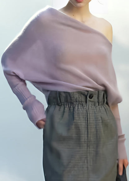 Light Purple Cold Shoulder Knit Shirts Top Fall