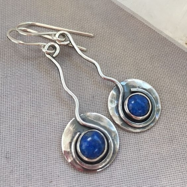 Blue Stone Silver Earrings