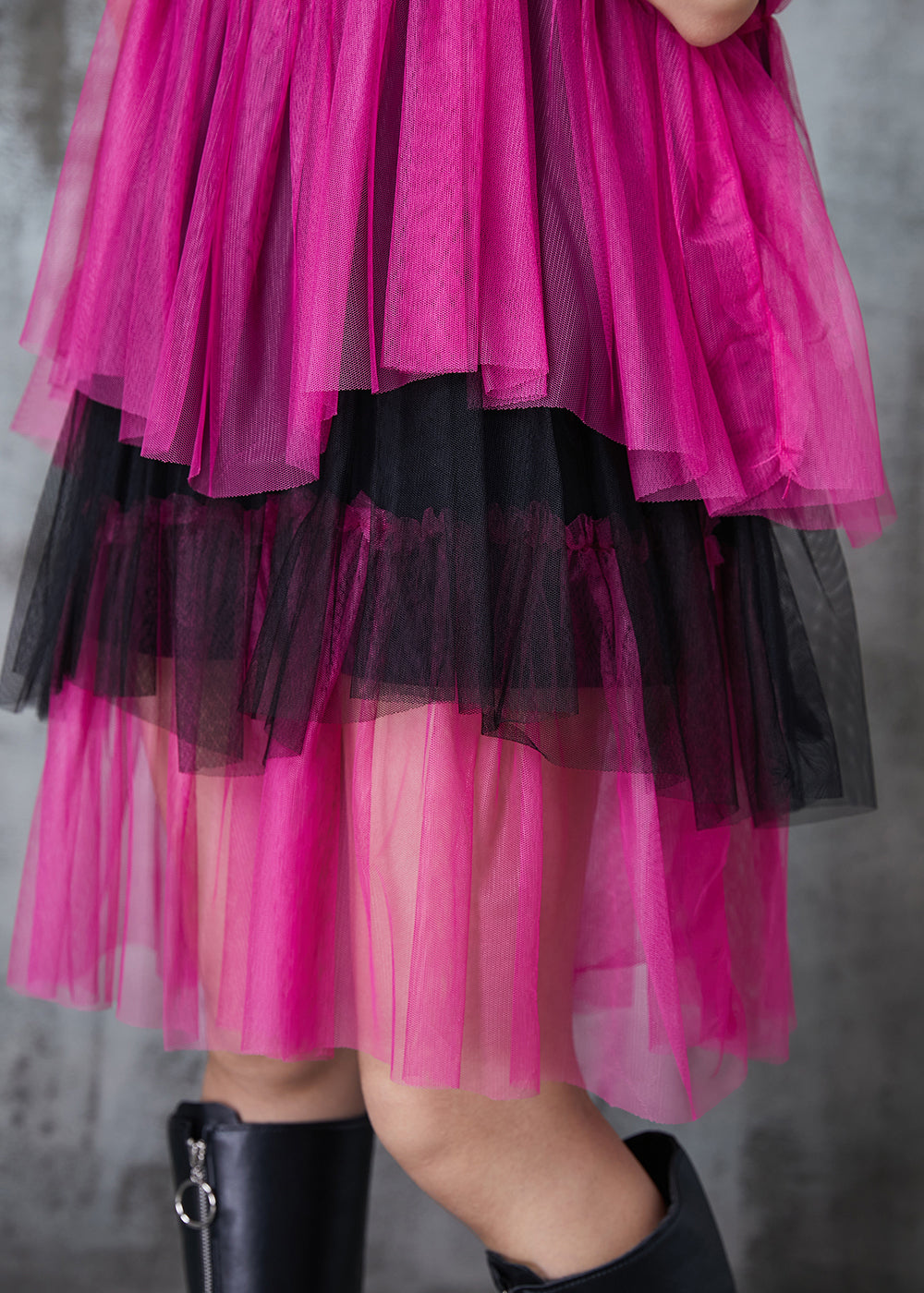 Black Oversized Patchwork Layered Tulle Vacation Dress Summer