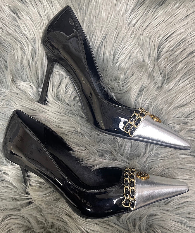 Black High Heels Stiletto Sheepskin Splicing Sequined Linked