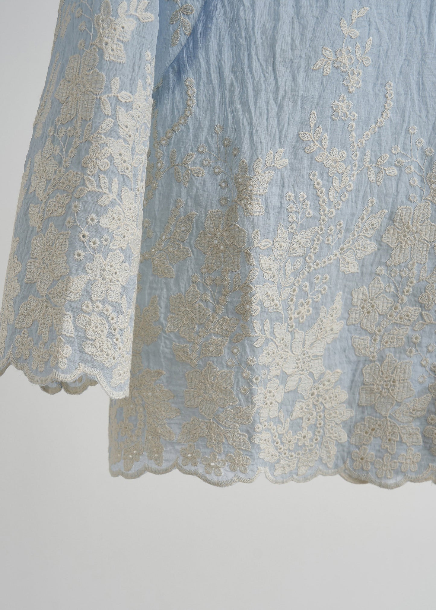 Sky Blue Embroidered Cotton Tops Fall