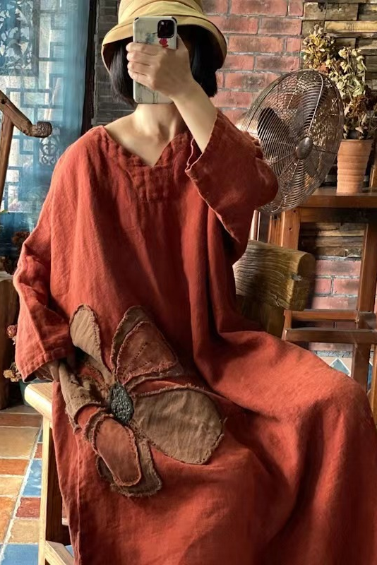 - Snowflake Linen Hand Embroidered Dress
