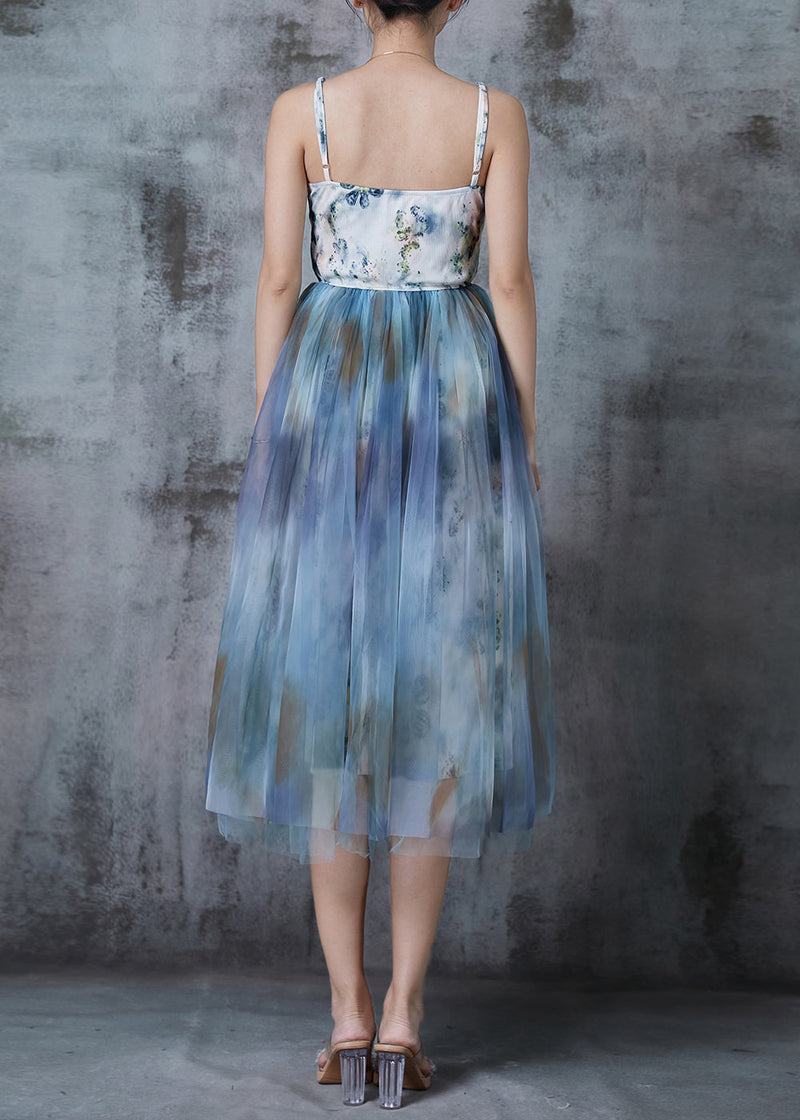 Blue Tie Dye Exra Large Hem Tulle Cami Dresses Summer