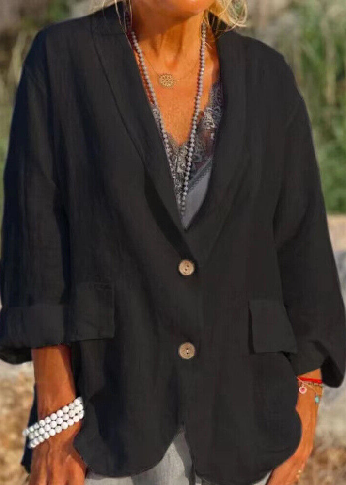 White Pockets Button Cotton Coats Fall