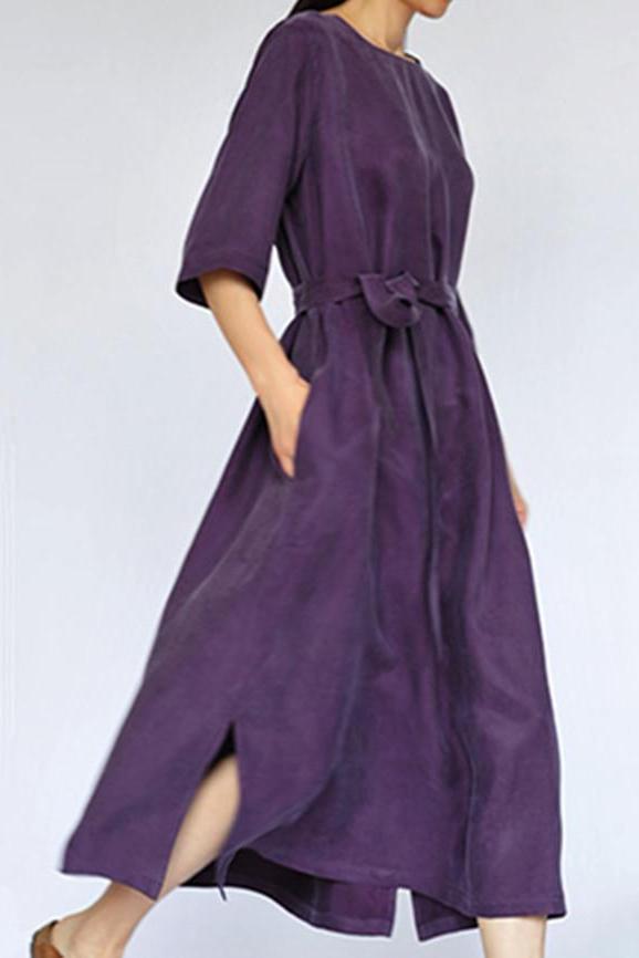 Purple Heavy Copper Ammonia Silk Dresses Caftans Gown