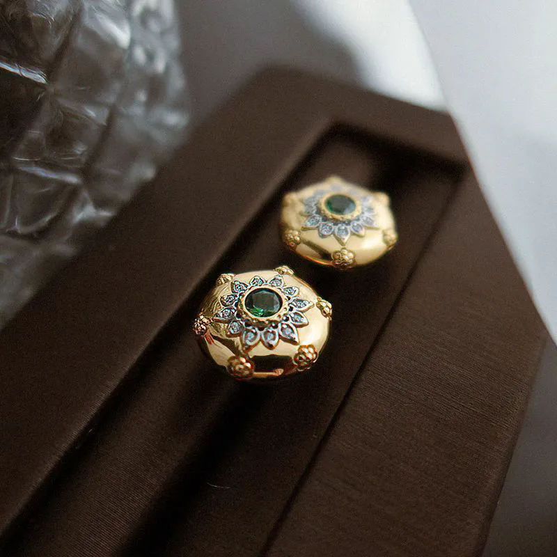 Green Zirconia Golden Earrings