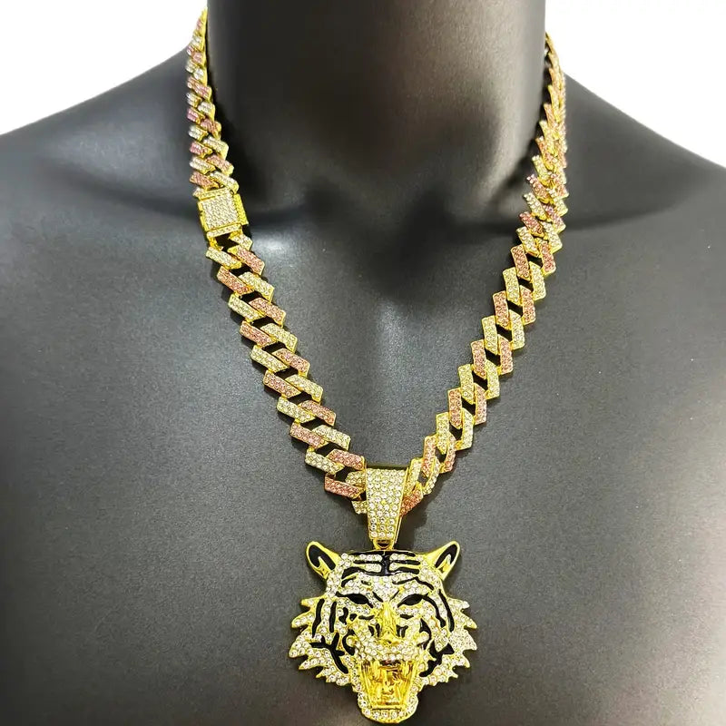 ’s Gold Plated Tiger Pendant Necklace