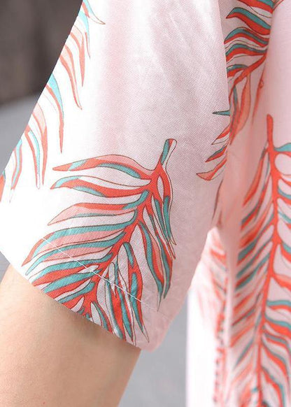 French Linen Clothes for Cotton Linen Print Round Neck Dress