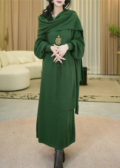 Green Cozy Long Knit Dress Winter