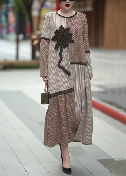 Beige Asymmetrical Patchwork Long Dresses Winter