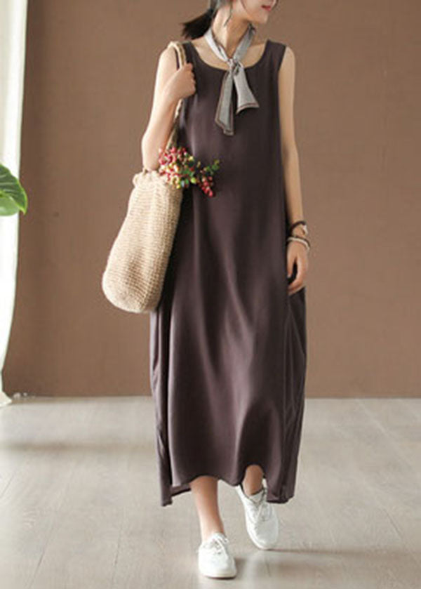 Dark Chocolate Cotton Vacation Spaghetti Strap Dresses Summer