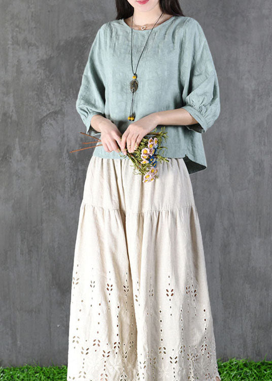 Baby Blue O-neck Jacquard Lantern Sleeve Fall Shirt Tops