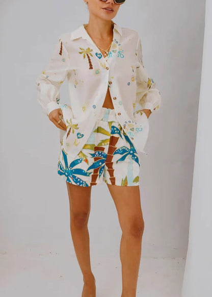 Apricot Long Sleeve Top and Shorts 2 Piece Outfit