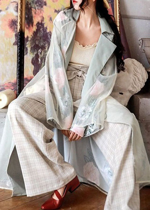 French Peter Pan Collar Pockets Patchwork Organza Trench Coats Spring