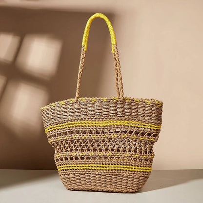 New Straw Woven Shoulder Tote Shoppers Party Towels Large Top Handle Handbags