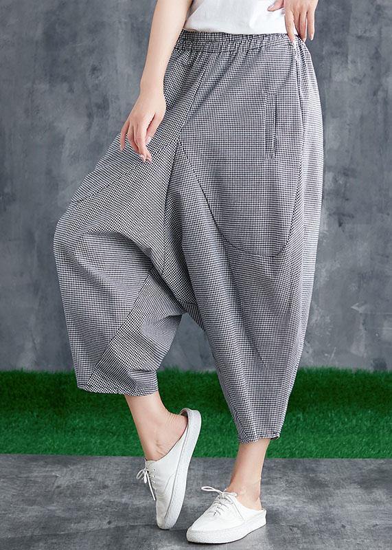 Summer Cotton Linen Plaid Loose Harlan Pants Pants