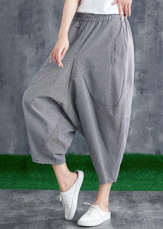 Summer Cotton Linen Plaid Loose Harlan Pants Pants