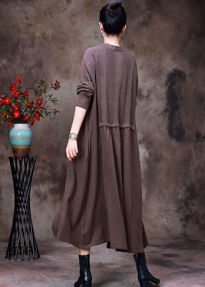 Boutique Chocolate Patchwork Wool Knit Cardigans Long Sleeve