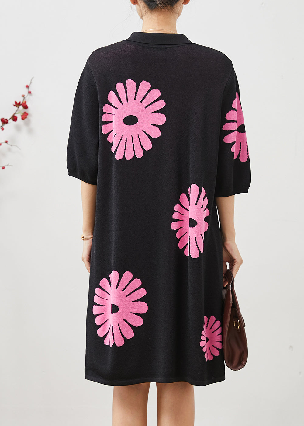 French Black Peter Pan Collar Cotton Mid Dresses Summer
