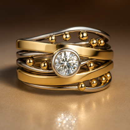 Gold Inlaid Zirconia Ring