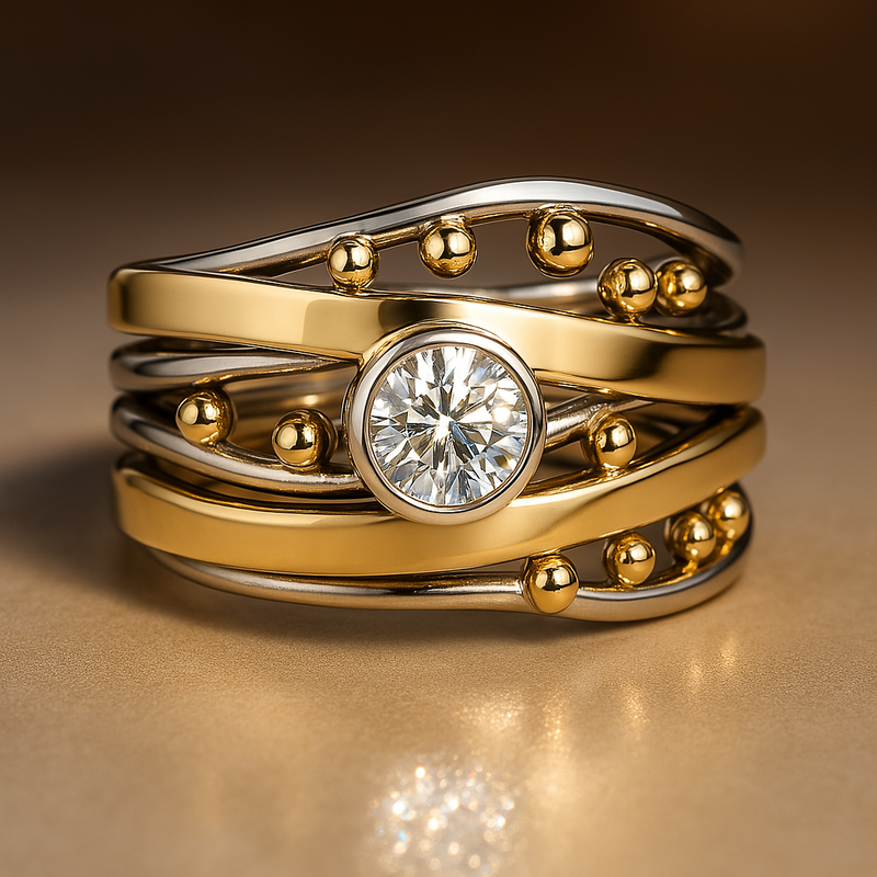 Gold Inlaid Zirconia Ring