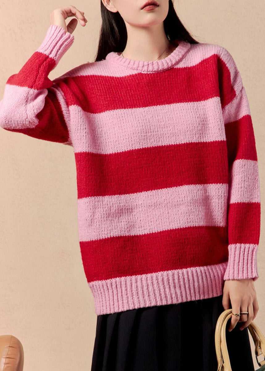 Striped O Neck Cozy Patchwork Knit Sweater Winter