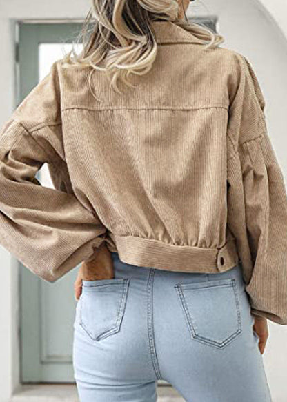 Light Camel Peter Pan Collar Corduroy Short Coat Fall