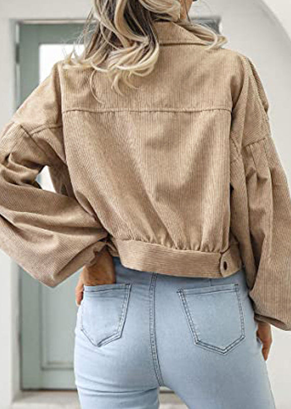 Light Camel Peter Pan Collar Corduroy Short Coat Fall