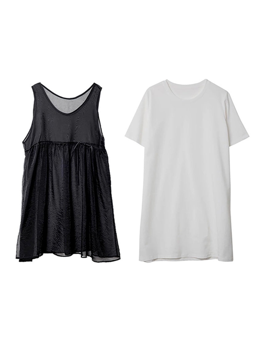 Patchwork Tulle Mid Dress and Top Two Piece Set Summer