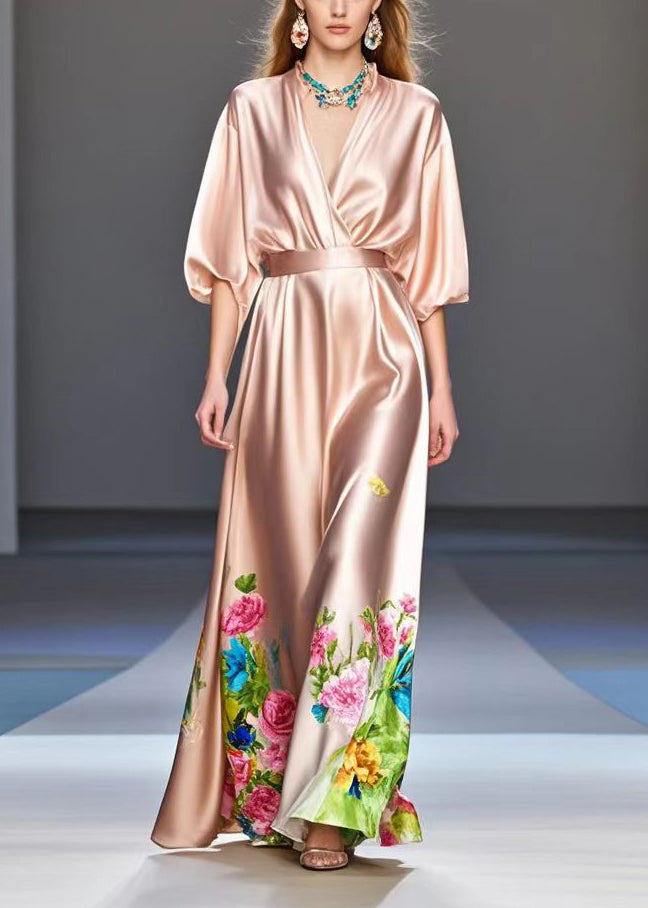 Diy Nude Cinched Print Silk Robe Dresses Summer