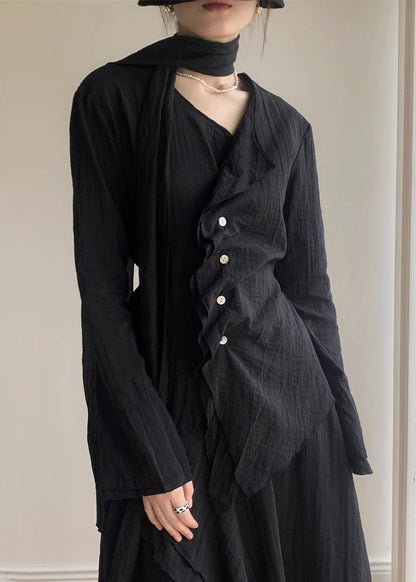 Black V Neck Shirt and a Line Skirts Two Piece Set Spring