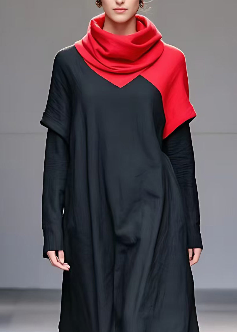 Black Turtleneck Fake Two Pieces Holiday Long Dress Long Sleeve