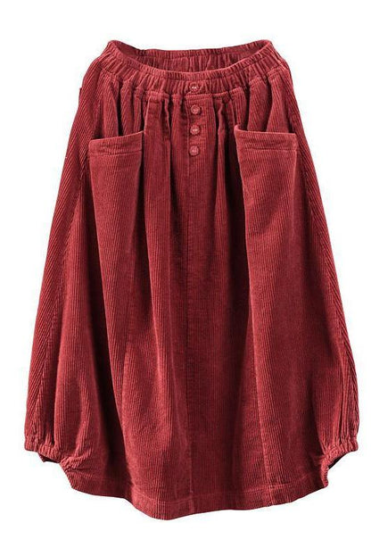 Limited Stock- Elastic Waist Calf Length Spring Corduroy Skirt